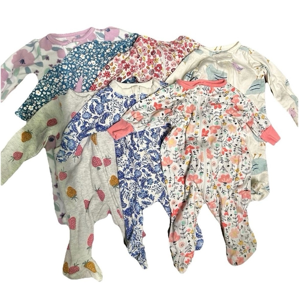 Carter's Floral & Patterned Footed Pajama Set - Pink, Blue, Cream, Green